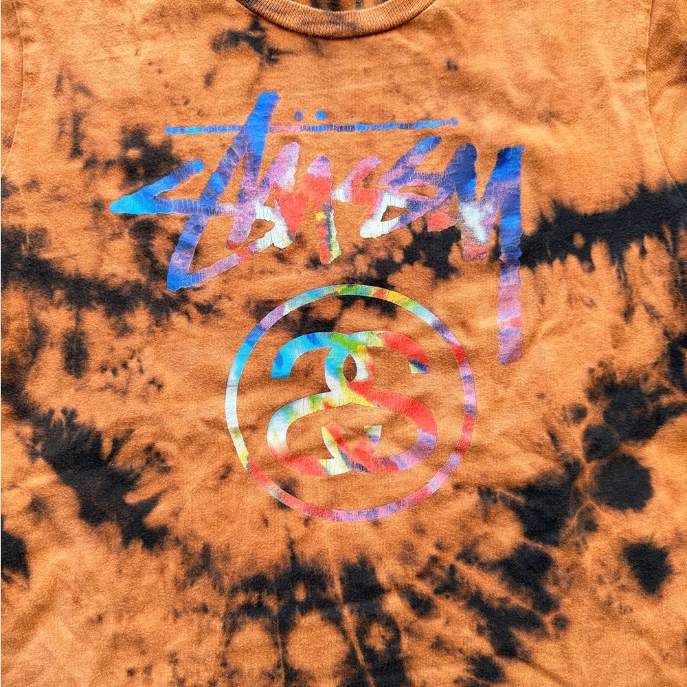 Stussy Orange and Black Tie-Dye Tee